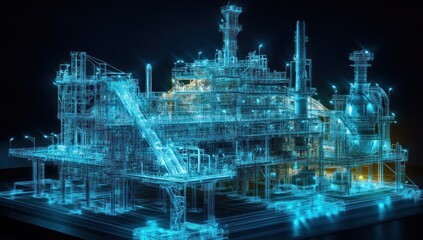 Abstract futuristic digital illustration of an industrial complex blueprint