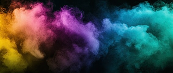 Fototapeta premium Vibrant rainbow-colored powder bursts against a dark background. creating a mesmerizing visual effect. ideal for creative projects or celebrations