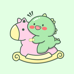 Vector cartoon illustration of dino dinosaur dragon sticker set Concept Isolated Flat