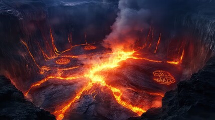 Glowing lava flow dramatic volcanic eruption