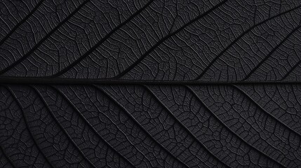 A close-up view of a textured leaf, showcasing its intricate veins and dark coloration, emphasizing natural patterns and details.