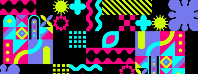 Geometric abstract pattern with colorful shapes suitable for backgrounds, packaging designs, textiles, and modern art concepts. Creative and vibrant.