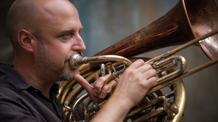Obraz premium Focused Musician Playing the Euphonium