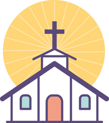 빛이 비추는 십자가와 교회 건물