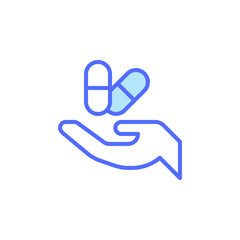 Hand Reaching Out to Catch Falling Capsules Representing Mental Health Medication and Emotional Wellness Support Icon