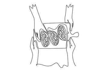 Neighbor sharing concept. Single line draw design. Vector graphic illustration