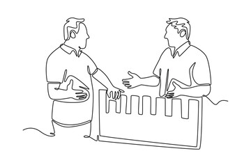 Neighbor sharing concept. Single line draw design. Vector graphic illustration