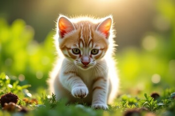Obraz premium Kitten in Colorful Landscape Adventure