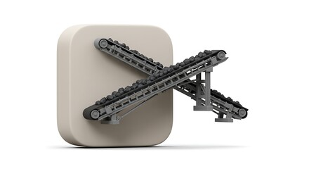 Industrial Conveyor Belts: Crossing Conveyors Transporting Coal - Minimalist 3D Render