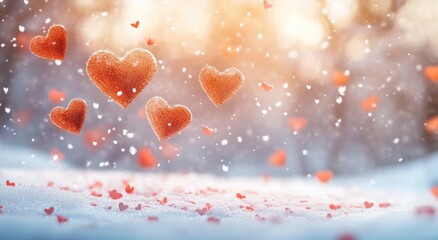 Obraz premium Floating hearts in snowy winter landscape