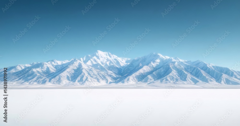 Poster 雪山と青空のパノラマ風景 冬の雪景色 空には白い雲が広がり 雄大な自然の美しさ