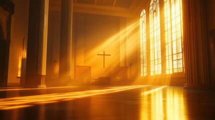 Golden light interior cross spiritual peace
