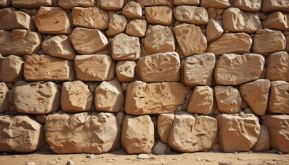 Warm beige rock wall, textured surface, earthy tones,  facade,  texture