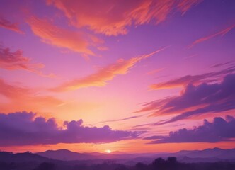 Fototapeta premium Orange purple watercolor sky, dreamy sunset blend, peaceful, pastel