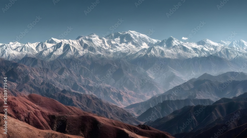 Poster 雪をいただいた山々と青空の風景 広大な山の連なりが広がる雄大な景色のパノラマビュー