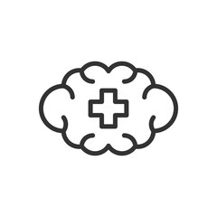 Mental Health Icon Representing Emotional Support and Wellbeing Through a Schematic Brain Design with a Cross Symbolizing Care and Healing