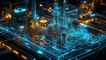 Futuristic Industrial Complex Architectural Blueprint Visualization