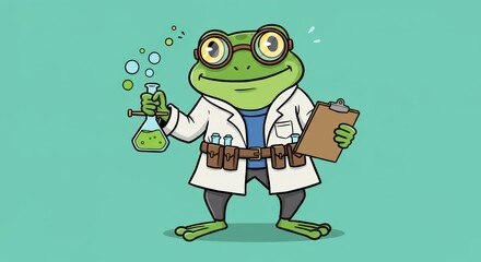 Frog Scientist Cartoon Character Illustration