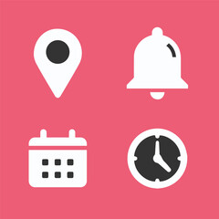 Location, time, calendar and notification icon with soft red background