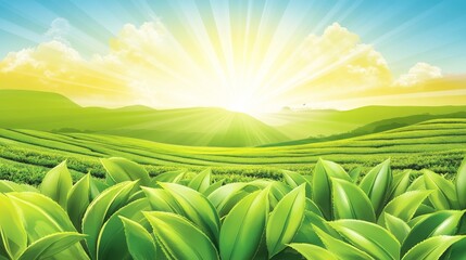 Obraz premium Serene Tea Plantation Sunrise Landscape