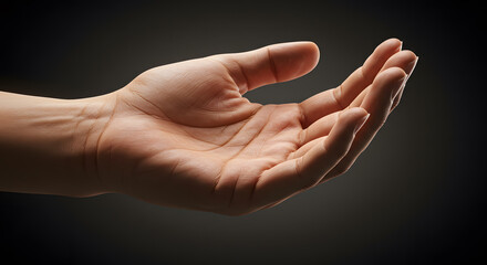 Open Hand Offering or Receiving Concept on Dark Background Studio Shot