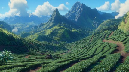 Fototapeta premium Breathtaking Tea Plantation Valley Scenery