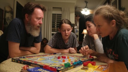 Fototapeta premium Family Game Night: Shared Moments of Focus and Togetherness