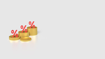 The Gold coins and percent on white background 3d Rendering.