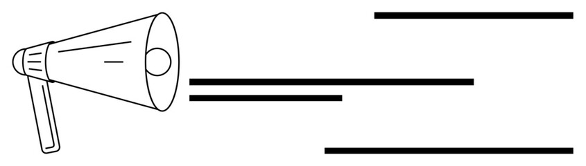 Megaphone projecting bold sound waves symbolizing communication, marketing, and influence. Ideal for promotion, advertising, announcement, public relations, broadcasting outreach leadership. Flat