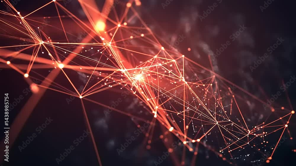 Wall mural abstract network connections with glowing nodes and depth
