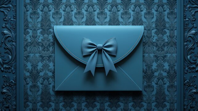 Elegant blue envelope against patterned backdrop