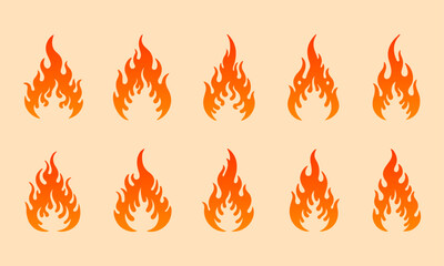 Ten stylized orange and red flame icons in two rows on a light beige background