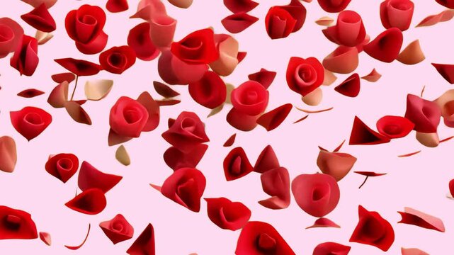 Red flowers floating animated overlay, transparent 4K video, alpha channel, ProRes 4444
