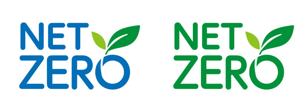 企画書のアイキャッチに使える、葉っぱのアイコン付きNET ZERO ロゴ