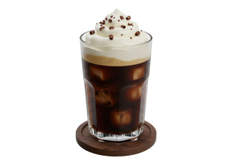 Delicious cold coffee drink with whipped cream and chocolate topping