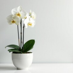 Large white orchid blooms in elegant ceramic pot, white orchid, ceramic, photography
