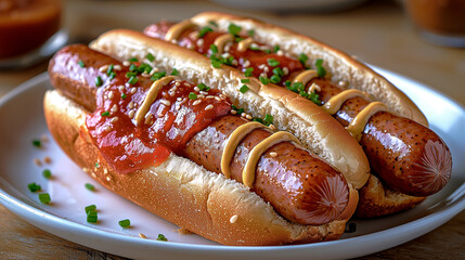 Hot dog with two sausages in a single bun