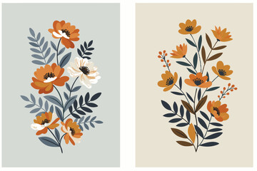 Naklejka premium Two Vintage Floral Bouquets Illustration
