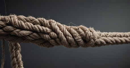 Overstretched rope, fibers frayed and separating, near breaking point ,  detail,  cord