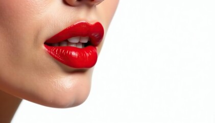 Obraz premium Close-up of red lipstick, pristine white backdrop, cosmetic, image, focus