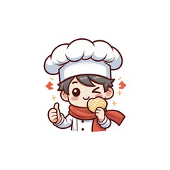 Happy Cute Chef Enjoying a Potato Chips Snack