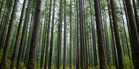 Fototapeta premium Majestic Evergreen Forest Tall Trees in a Lush Green Canopy