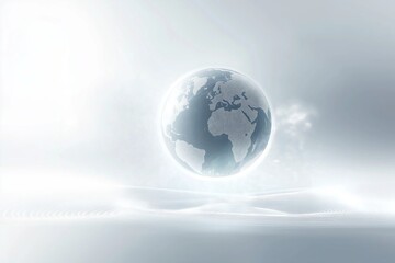 A glowing 3D globe floating above an abstract energy field, symbolizing global unity and support.