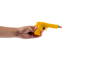 Plastic yellow toy gun shaped llike a real one on transparent background