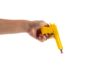 Plastic yellow toy gun shaped llike a real one on transparent background