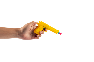Plastic yellow toy gun shaped llike a real one on transparent background