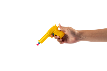 Plastic yellow toy gun shaped llike a real one on transparent background