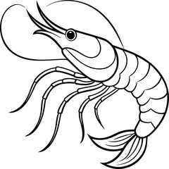 Shrimp Line Art Vector &ndash; Minimal Black and White Outline Illustration on White Background