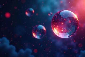 Vibrant multicolored bubbles against a dark, mysterious backdrop , fantasy, contrast