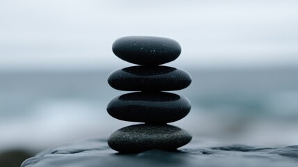 Balanced stones on a rock surface